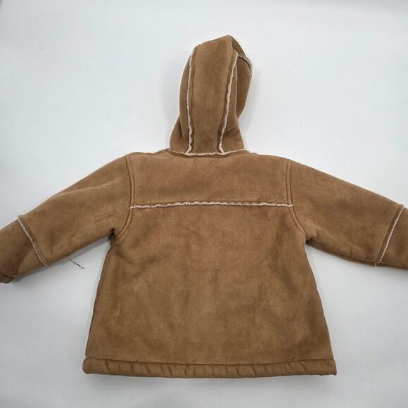 VTG Baby Girl 18M Tan Brown Sherling Suede Hooded Zip Toggle BOHO 70s inspired - Picture 4 of 7